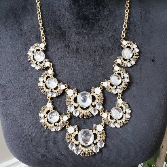 Womens Fashion Gold Plated Rhinestone Crystal Linked Necklace with Lobster Clasp - Picture 1 of 7